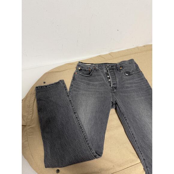 Levis 501 Jeans Mens 27x30 Black Gray Button Fly Premium Denim Straight Leg - Picture 3 of 12